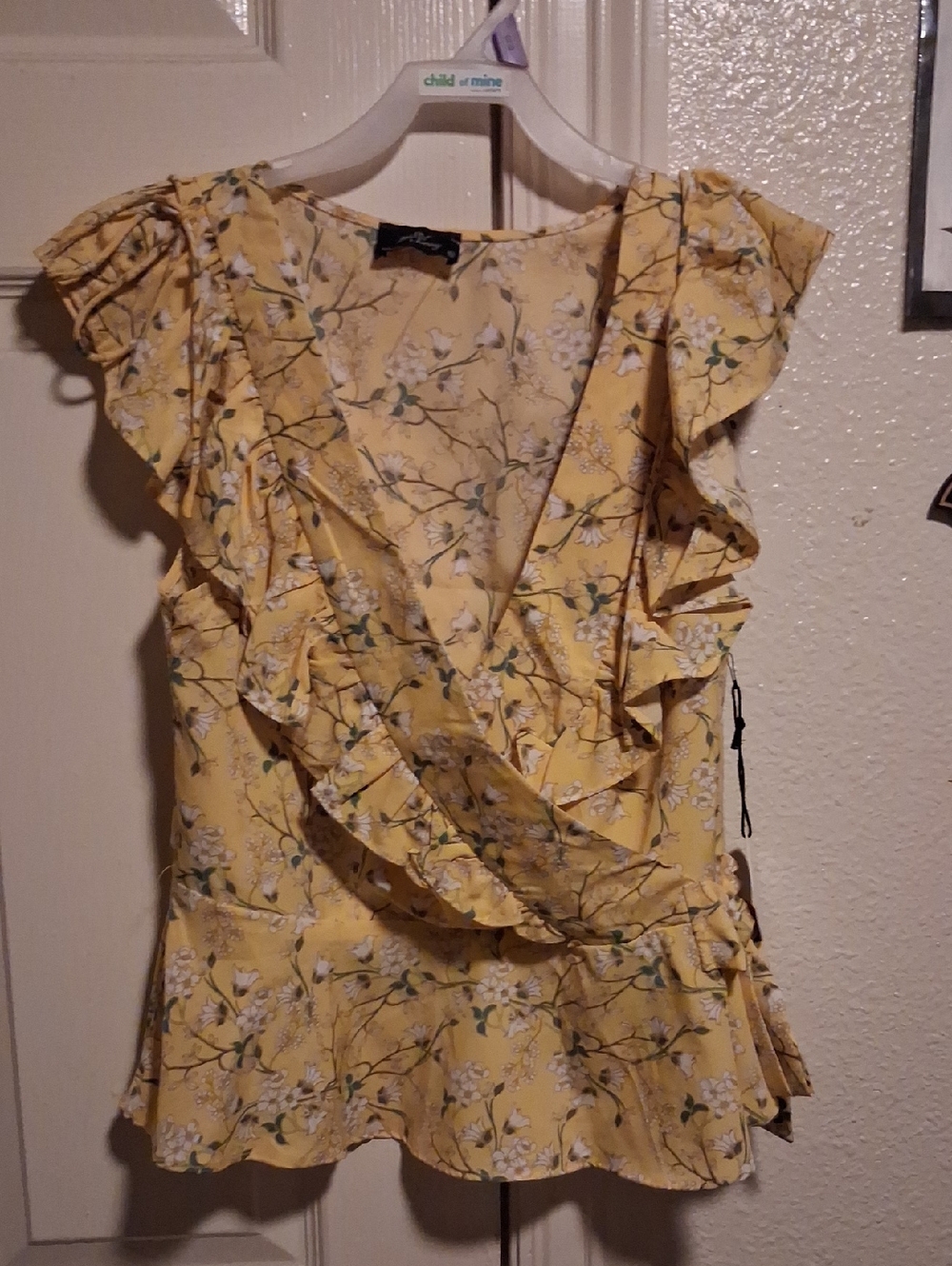Yellow Floral Ruffle Wrap Top - Women